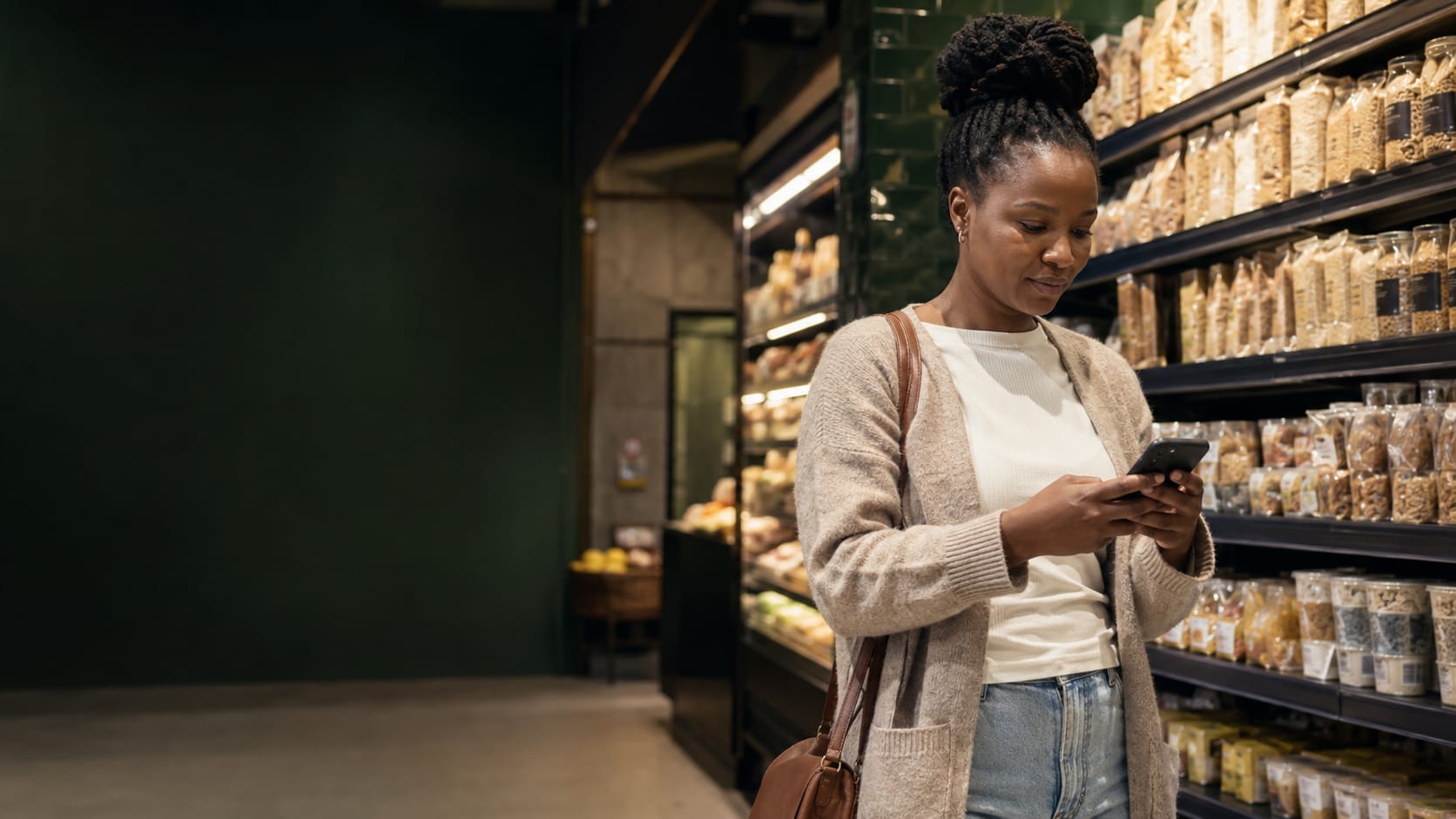 Shopper using Wina Wena on her smartphone