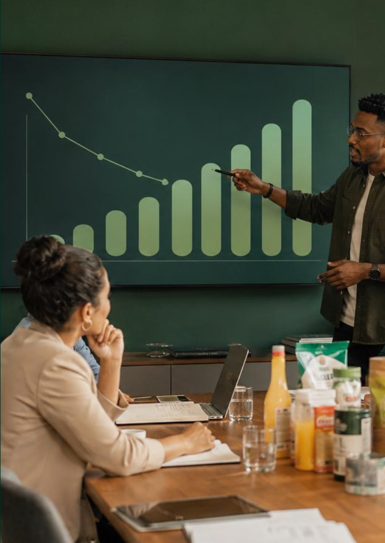 Team reviewing campaign performance in a meeting